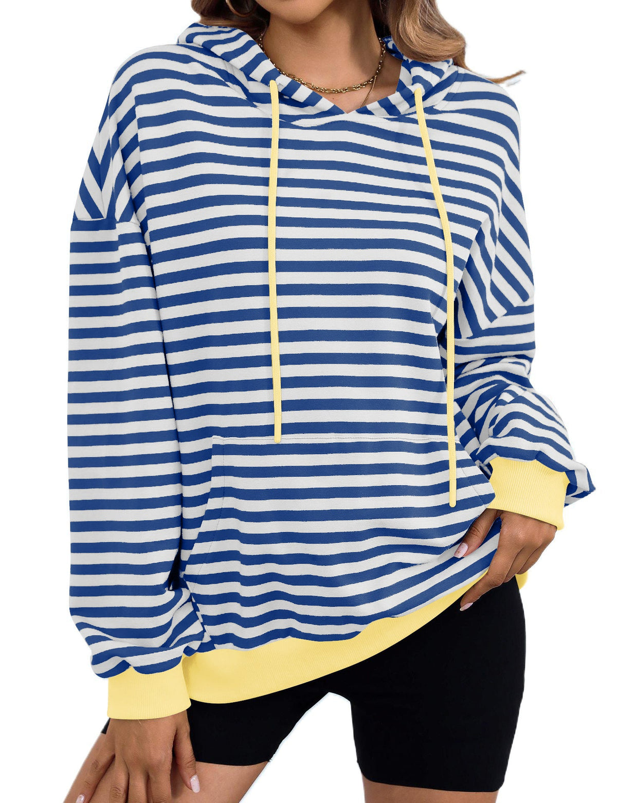 Elarova | Damen gestreifter Kapuzenpullover mit stylischer Kängurutasche