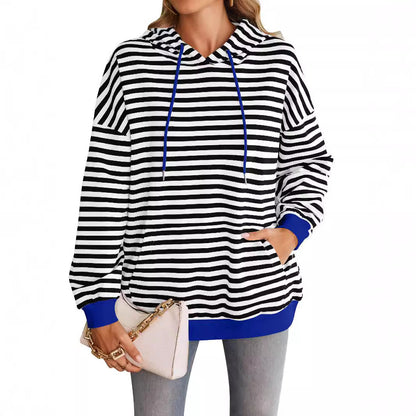 Elarova | Damen gestreifter Kapuzenpullover mit stylischer Kängurutasche