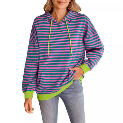 Elarova | Damen gestreifter Kapuzenpullover mit stylischer Kängurutasche