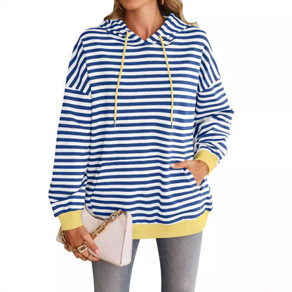 Elarova | Damen gestreifter Kapuzenpullover mit stylischer Kängurutasche