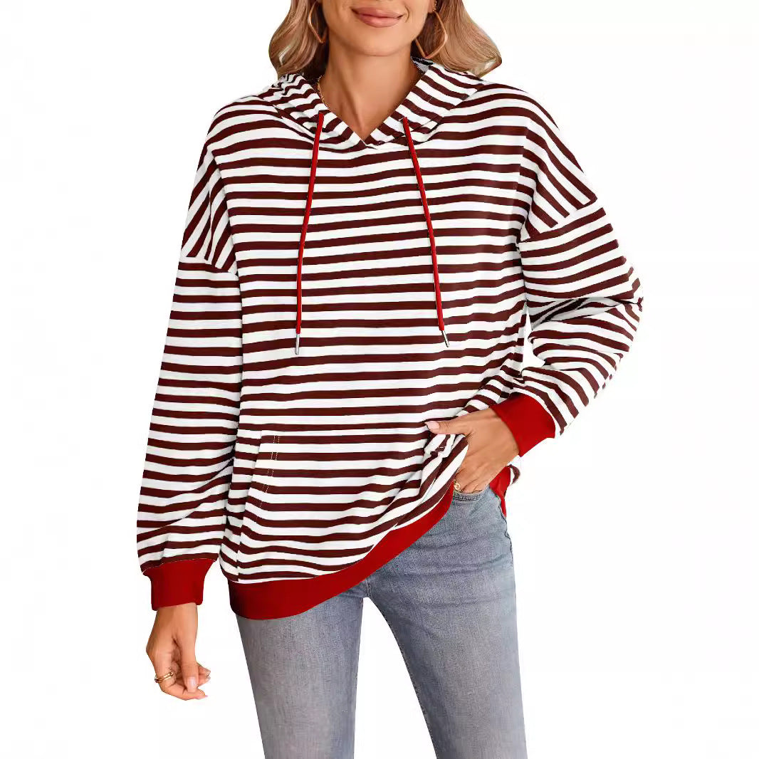 Elarova | Damen gestreifter Kapuzenpullover mit stylischer Kängurutasche