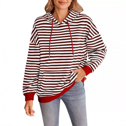 Elarova | Damen gestreifter Kapuzenpullover mit stylischer Kängurutasche