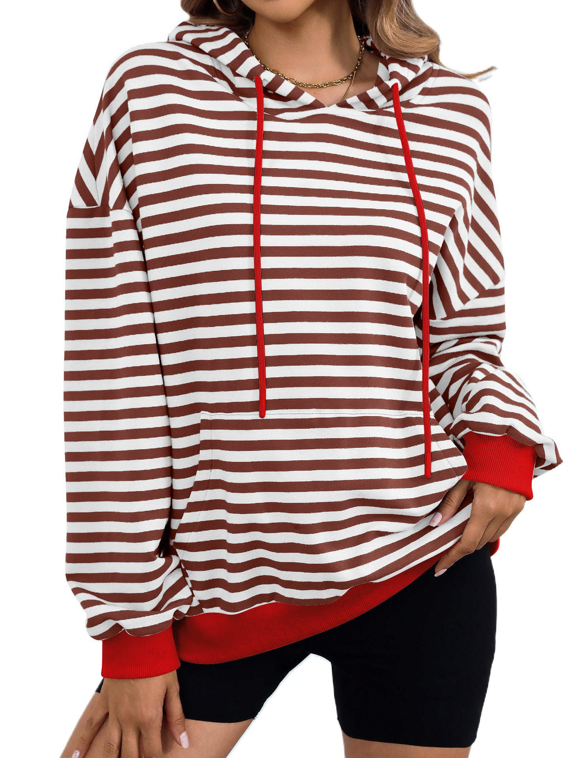 Elarova | Damen gestreifter Kapuzenpullover mit stylischer Kängurutasche