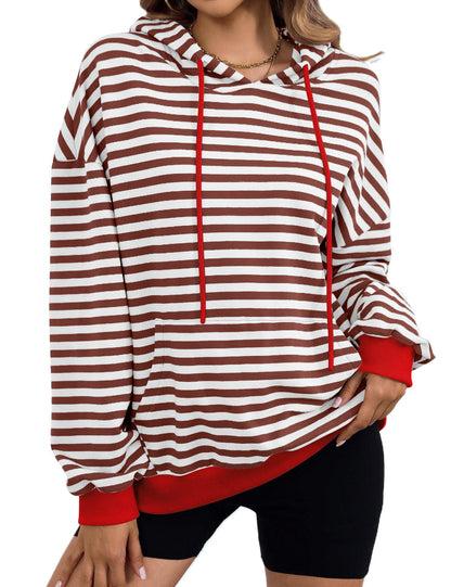 Elarova | Damen gestreifter Kapuzenpullover mit stylischer Kängurutasche