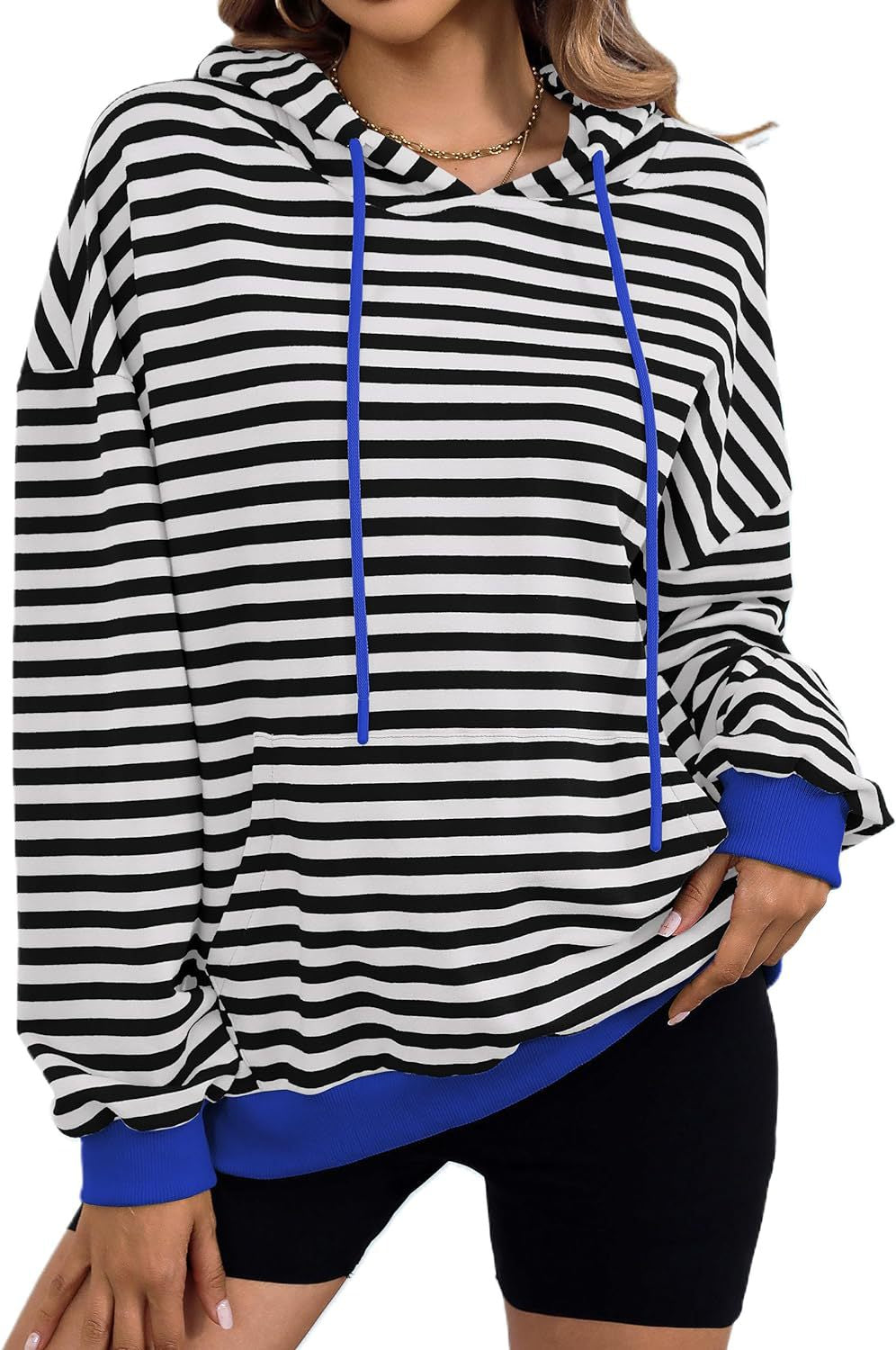 Elarova | Damen gestreifter Kapuzenpullover mit stylischer Kängurutasche