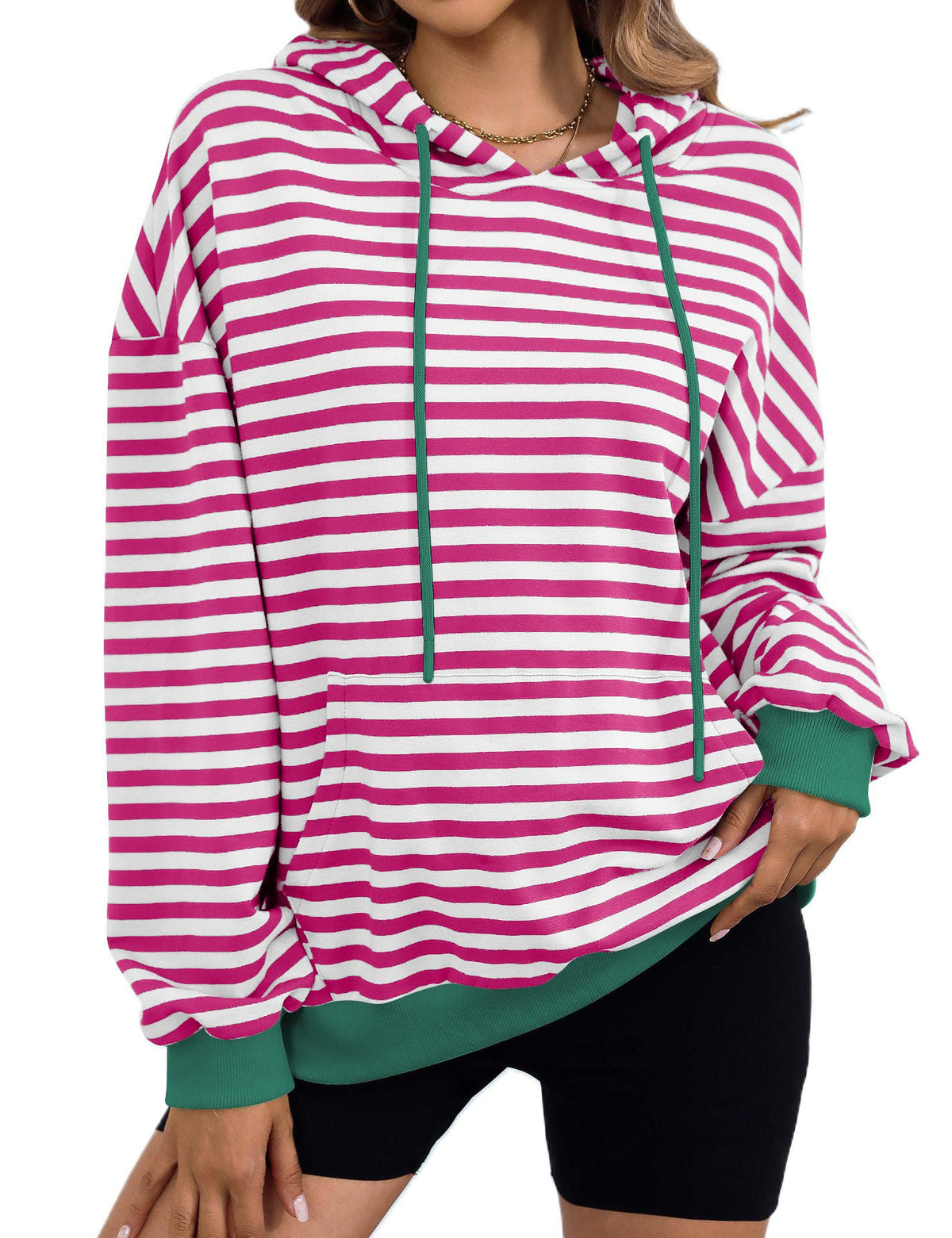 Elarova | Damen gestreifter Kapuzenpullover mit stylischer Kängurutasche