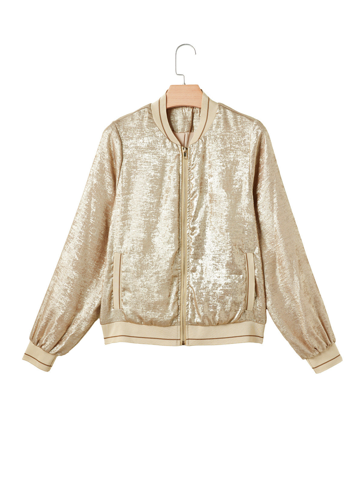 Elarova | Damen glänzende Bomberjacke mit trendigen Rippdetails und praktischen Taschen