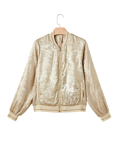 Elarova | Damen glänzende Bomberjacke mit trendigen Rippdetails und praktischen Taschen