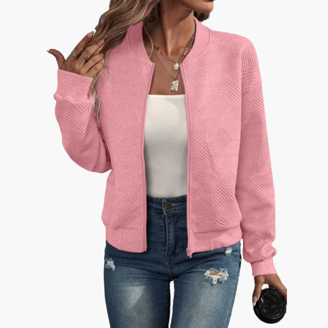 Elarova | Damen jacke mit geripptem Saum und durchgehendem Frontreißverschluss