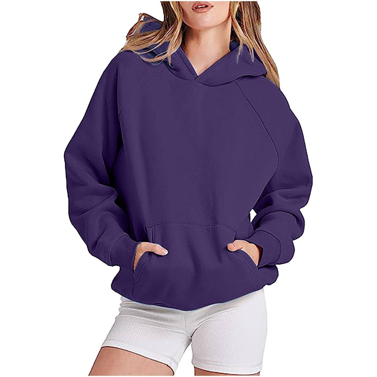 Elarova | Damen lässiger Kapuzenpullover mit hohem Kragen und praktischen Taschen