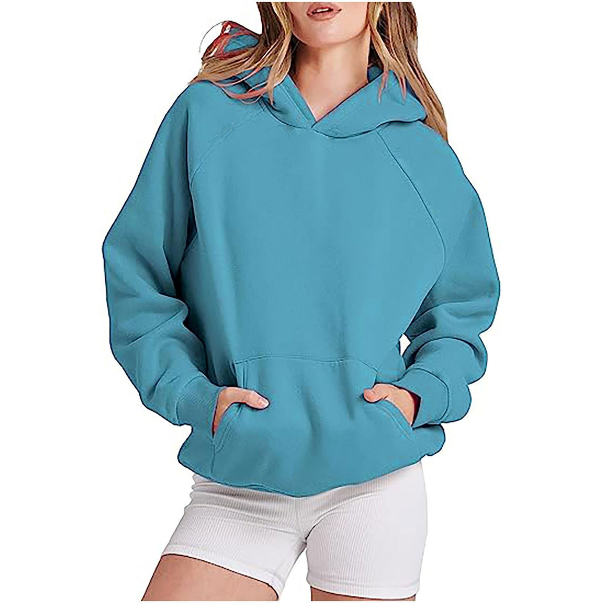 Elarova | Damen lässiger Kapuzenpullover mit hohem Kragen und praktischen Taschen