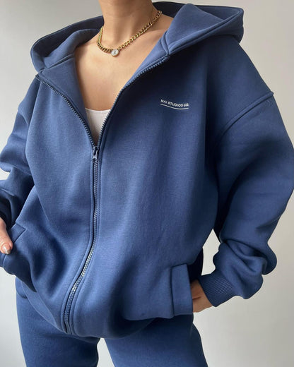Elarova | Damen lässiger Oversized Hoodie mit durchgehendem Reißverschluss und praktischen Kängurutaschen
