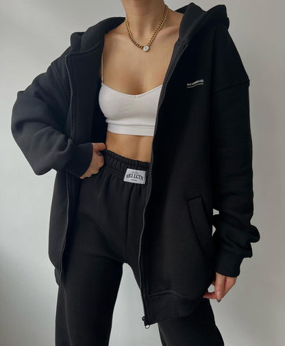 Elarova | Damen lässiger Oversized Hoodie mit durchgehendem Reißverschluss und praktischen Kängurutaschen