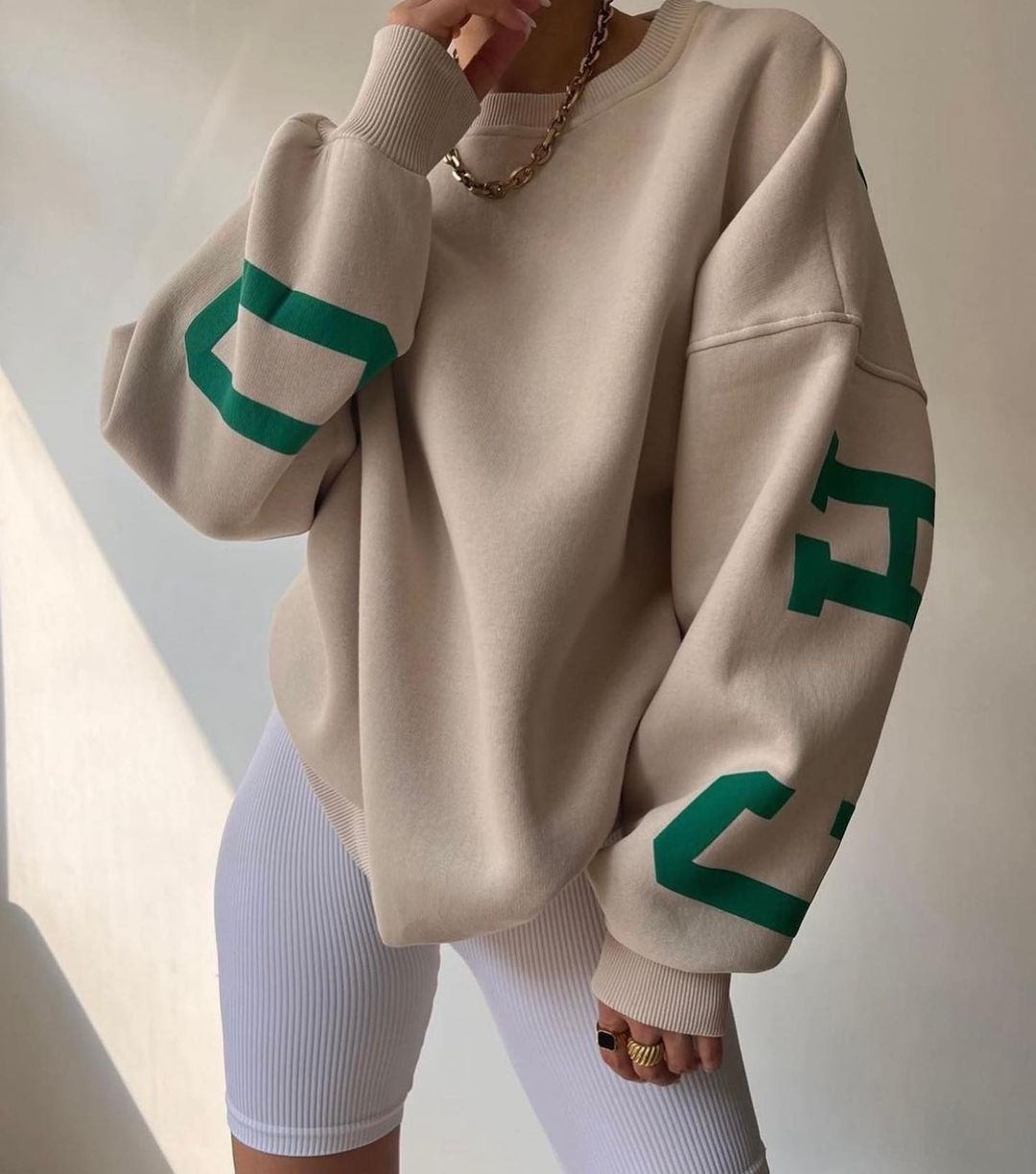 Elarova | Damen lässiger Oversized Sweater mit kontrastierenden Ärmeln