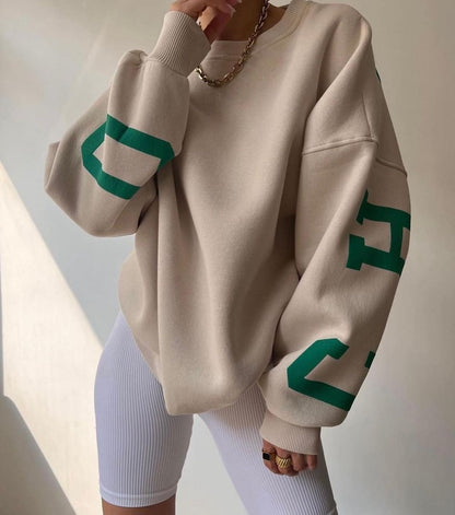 Elarova | Damen lässiger Oversized Sweater mit kontrastierenden Ärmeln