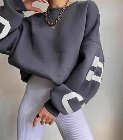 Elarova | Damen lässiger Oversized Sweater mit kontrastierenden Ärmeln
