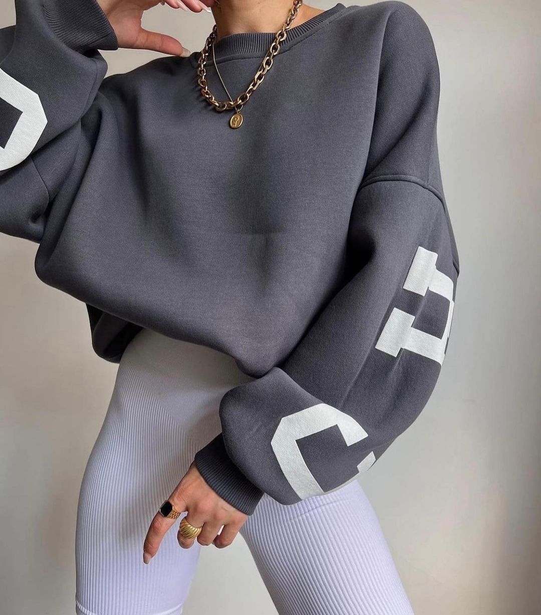 Elarova | Damen lässiger Oversized Sweater mit kontrastierenden Ärmeln