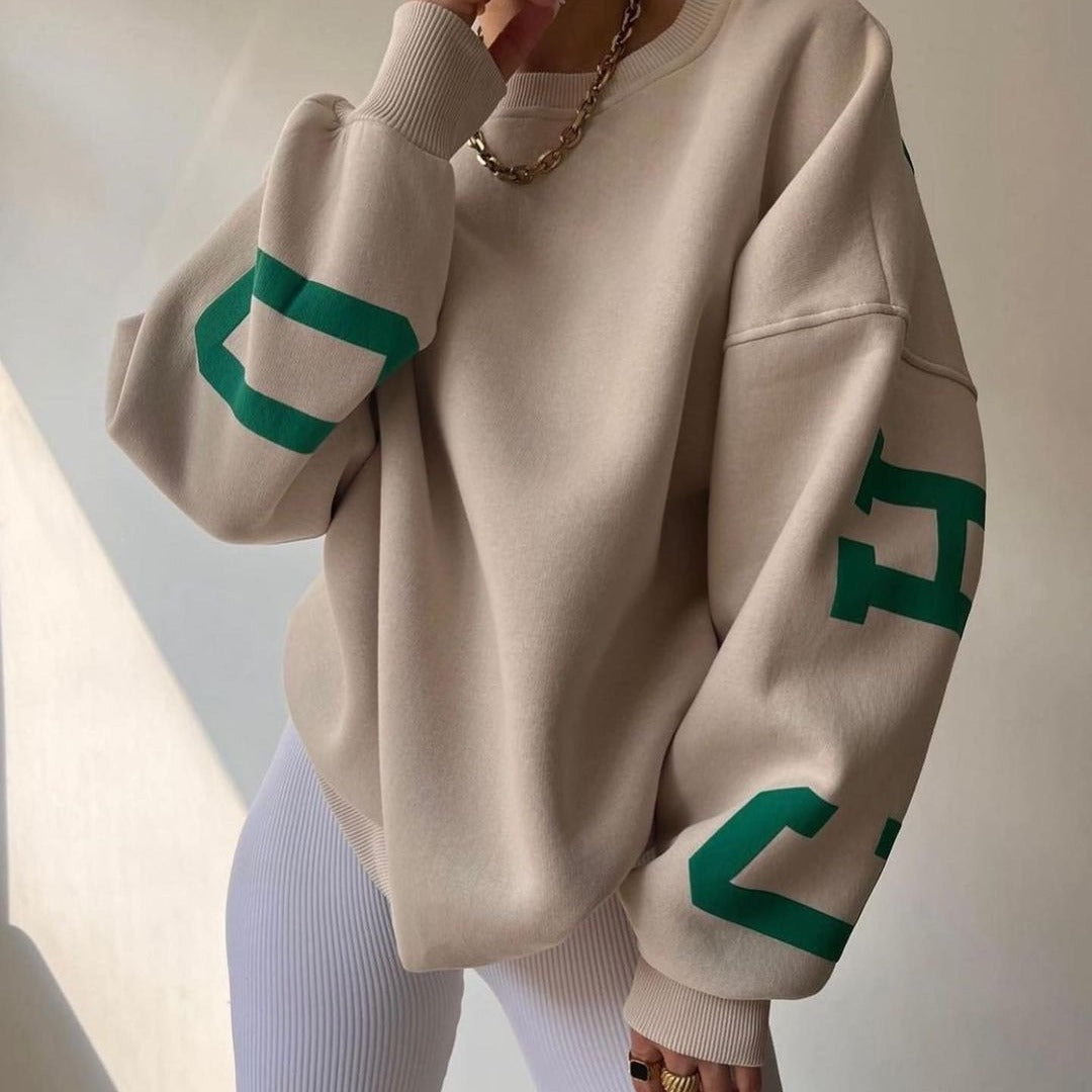 Elarova | Damen lässiger Oversized Sweater mit kontrastierenden Ärmeln
