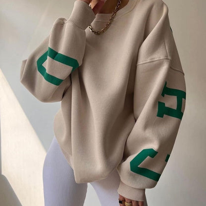 Elarova | Damen lässiger Oversized Sweater mit kontrastierenden Ärmeln