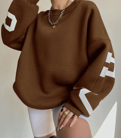 Elarova | Damen lässiger Oversized Sweater mit kontrastierenden Ärmeln