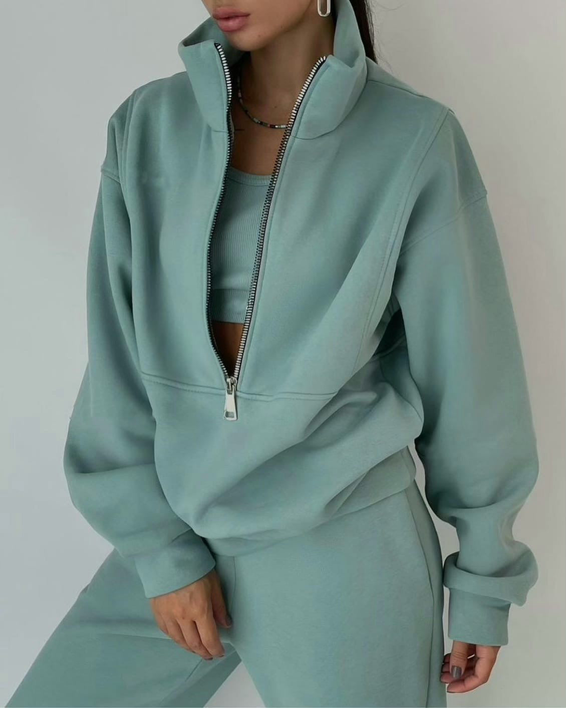 Elarova | Damen lässiger OversizedHoodie und Jogginghose Set mit praktischem Reißverschluss