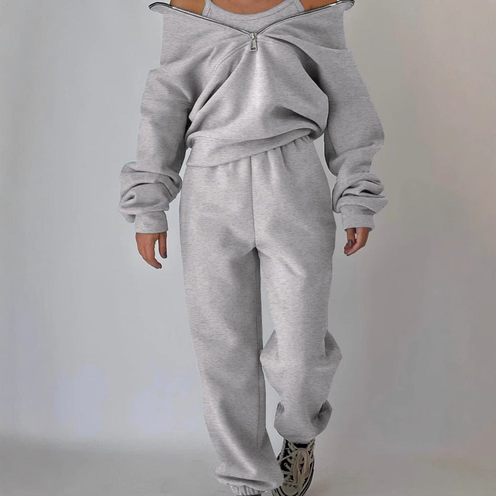 Elarova | Damen lässiger OversizedHoodie und Jogginghose Set mit praktischem Reißverschluss