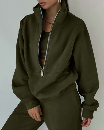 Elarova | Damen lässiger OversizedHoodie und Jogginghose Set mit praktischem Reißverschluss