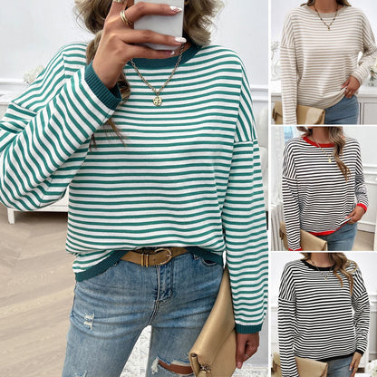 Elarova | Damen lässiger Streifenpullover mit farbigen Akzenten