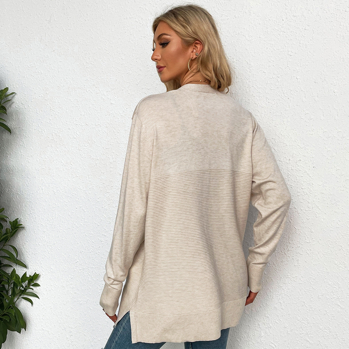 Elarova | Damen lässiger Strickcardigan mit tiefem VAusschnitt und praktischen Taschen