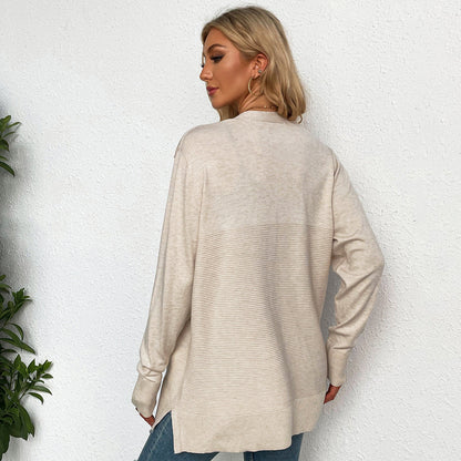 Elarova | Damen lässiger Strickcardigan mit tiefem VAusschnitt und praktischen Taschen