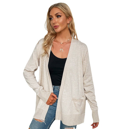 Elarova | Damen lässiger Strickcardigan mit tiefem VAusschnitt und praktischen Taschen
