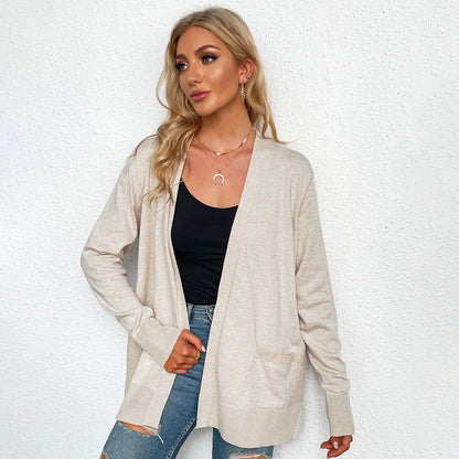 Elarova | Damen lässiger Strickcardigan mit tiefem VAusschnitt und praktischen Taschen