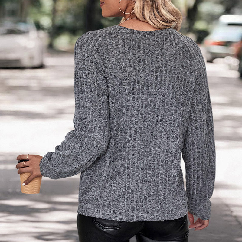 Elarova | Damen lässiger Strickpullover mit Strukturmuster und Rundhalsausschnitt