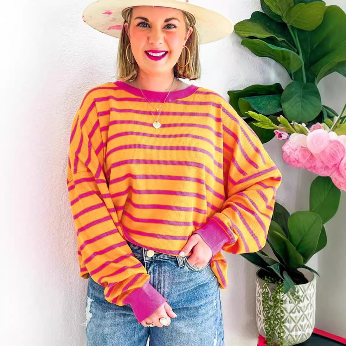 Elarova | Damen lässiger und bequemer Pullover mit strukturiertem Rippenmuster und weitem Schnitt