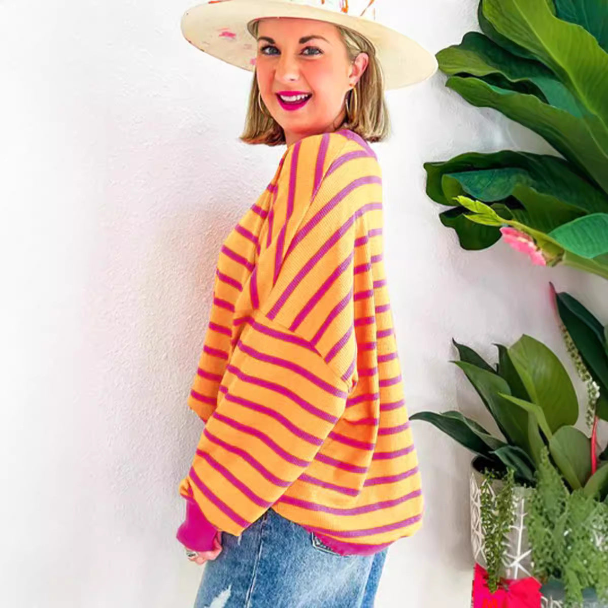 Elarova | Damen lässiger und bequemer Pullover mit strukturiertem Rippenmuster und weitem Schnitt
