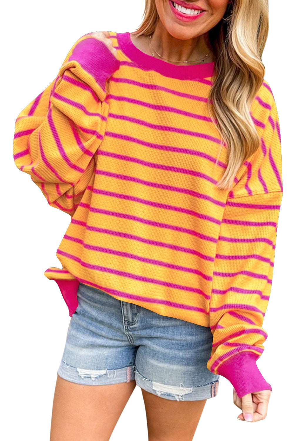 Elarova | Damen lässiger und bequemer Pullover mit strukturiertem Rippenmuster und weitem Schnitt