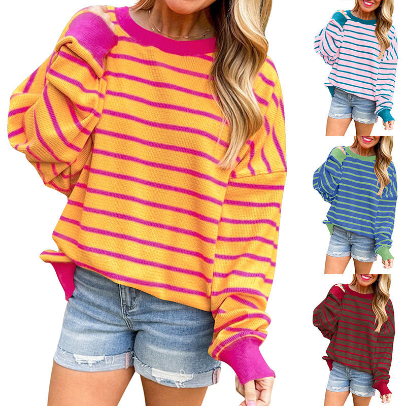Elarova | Damen lässiger und bequemer Pullover mit strukturiertem Rippenmuster und weitem Schnitt