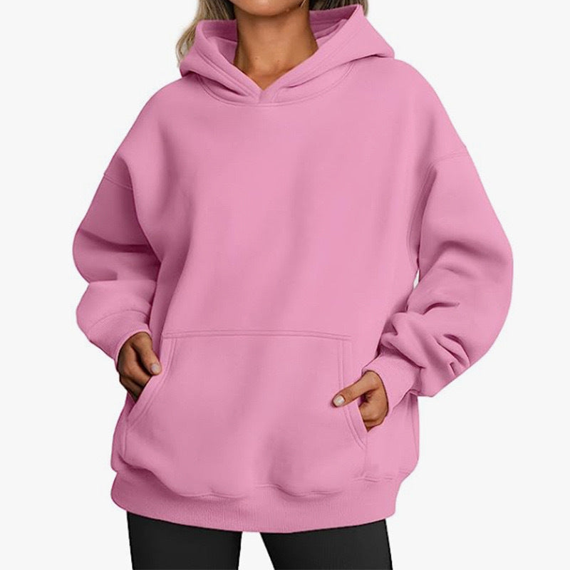 Elarova | Damen oversized Kapuzenpullover aus weichem Baumwollmix mit praktischen Taschen