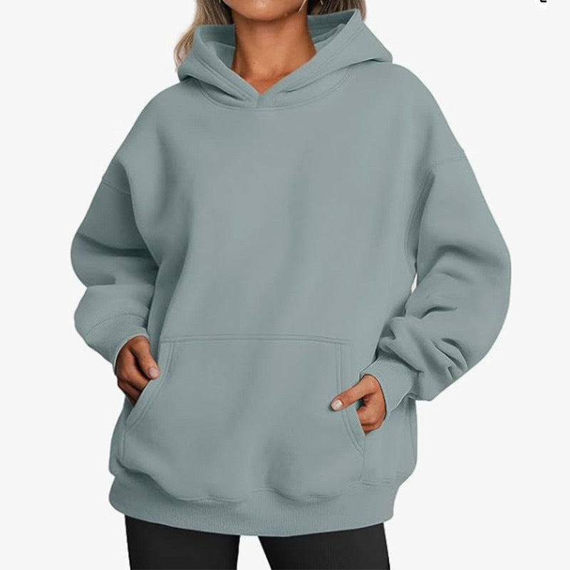 Elarova | Damen oversized Kapuzenpullover aus weichem Baumwollmix mit praktischen Taschen