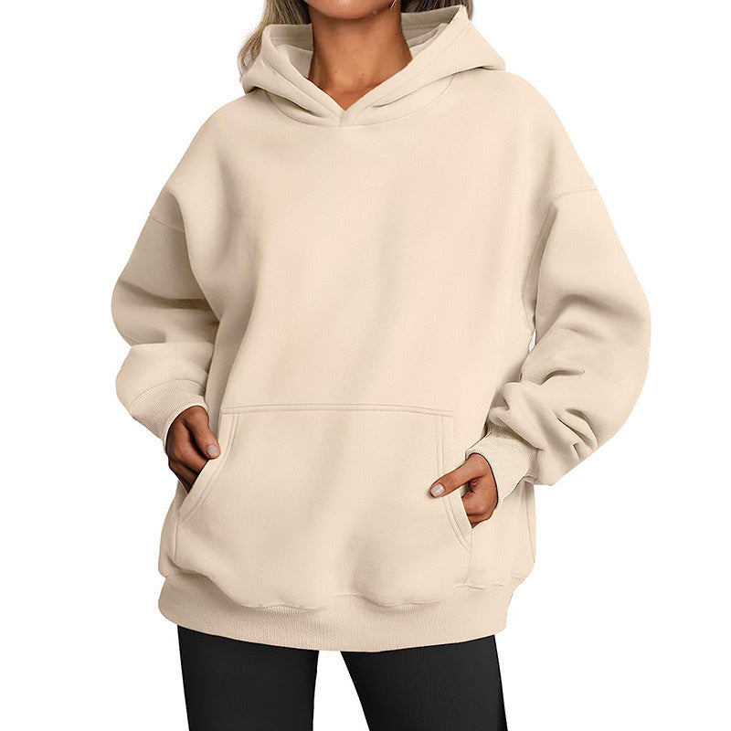 Elarova | Damen oversized Kapuzenpullover aus weichem Baumwollmix mit praktischen Taschen
