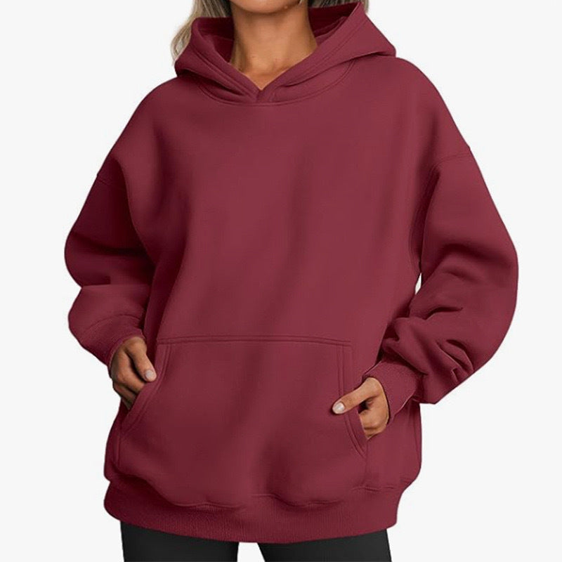 Elarova | Damen oversized Kapuzenpullover aus weichem Baumwollmix mit praktischen Taschen