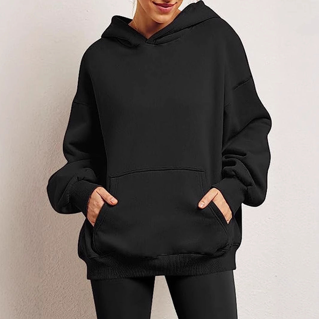 Elarova | Damen oversized Kapuzenpullover aus weichem Baumwollmix mit praktischen Taschen