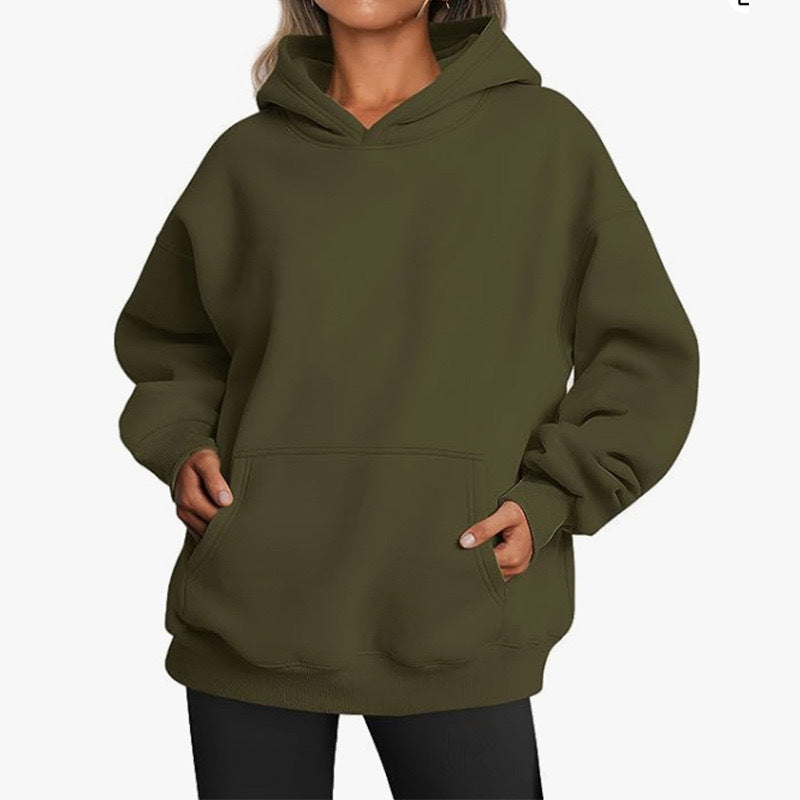 Elarova | Damen oversized Kapuzenpullover aus weichem Baumwollmix mit praktischen Taschen