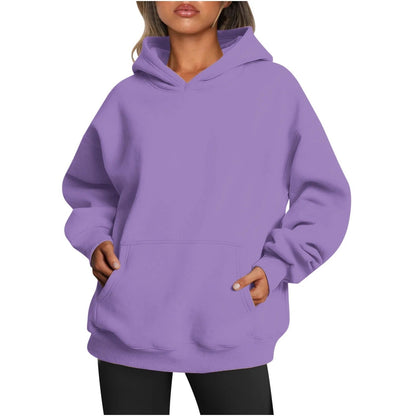 Elarova | Damen oversized Kapuzenpullover aus weichem Baumwollmix mit praktischen Taschen