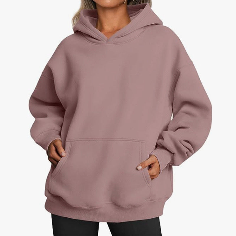 Elarova | Damen oversized Kapuzenpullover aus weichem Baumwollmix mit praktischen Taschen