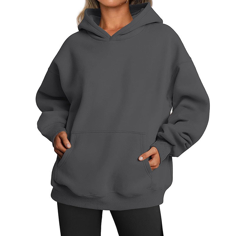 Elarova | Damen oversized Kapuzenpullover aus weichem Baumwollmix mit praktischen Taschen