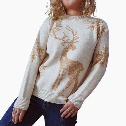 Elarova | Damen pullover mit Rentiermotiv und Rippdetails