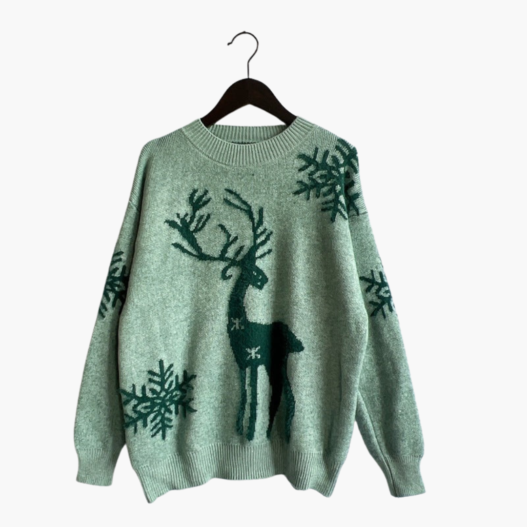 Elarova | Damen pullover mit Rentiermotiv und Rippdetails