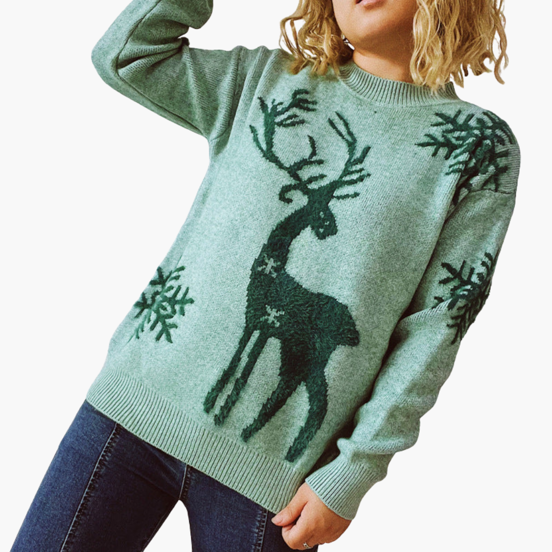 Elarova | Damen pullover mit Rentiermotiv und Rippdetails