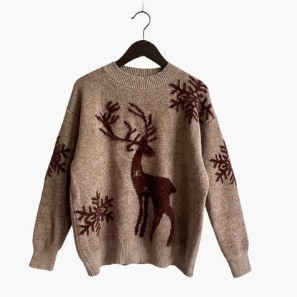 Elarova | Damen pullover mit Rentiermotiv und Rippdetails